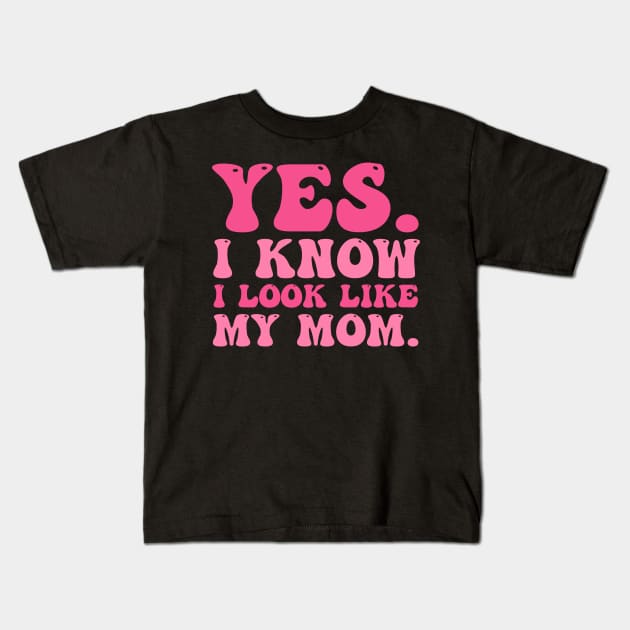 Yes I Know I Look Like My Mom Breast Cancer Awareness Kids T-Shirt by cyberpunk art